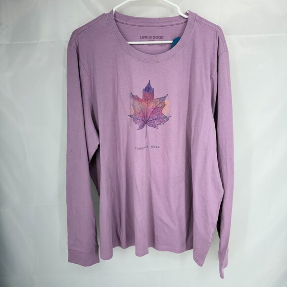 Life is Good Women XXXL Long Sleeve Crusher Tee Shirt Purple Leaf Change is Good - Picture 1 of 9